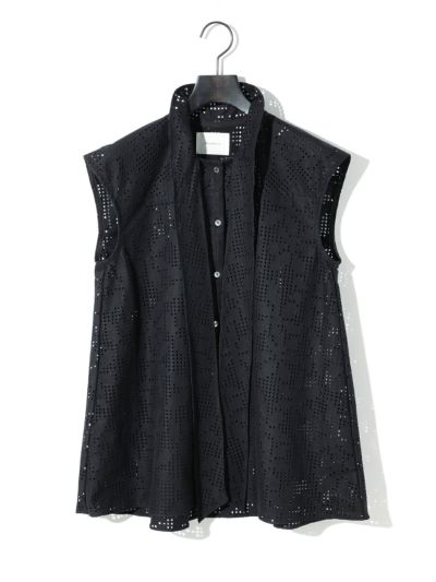 MIDIUMISOLID for Ladies レースボウタイノースリーブブラウス