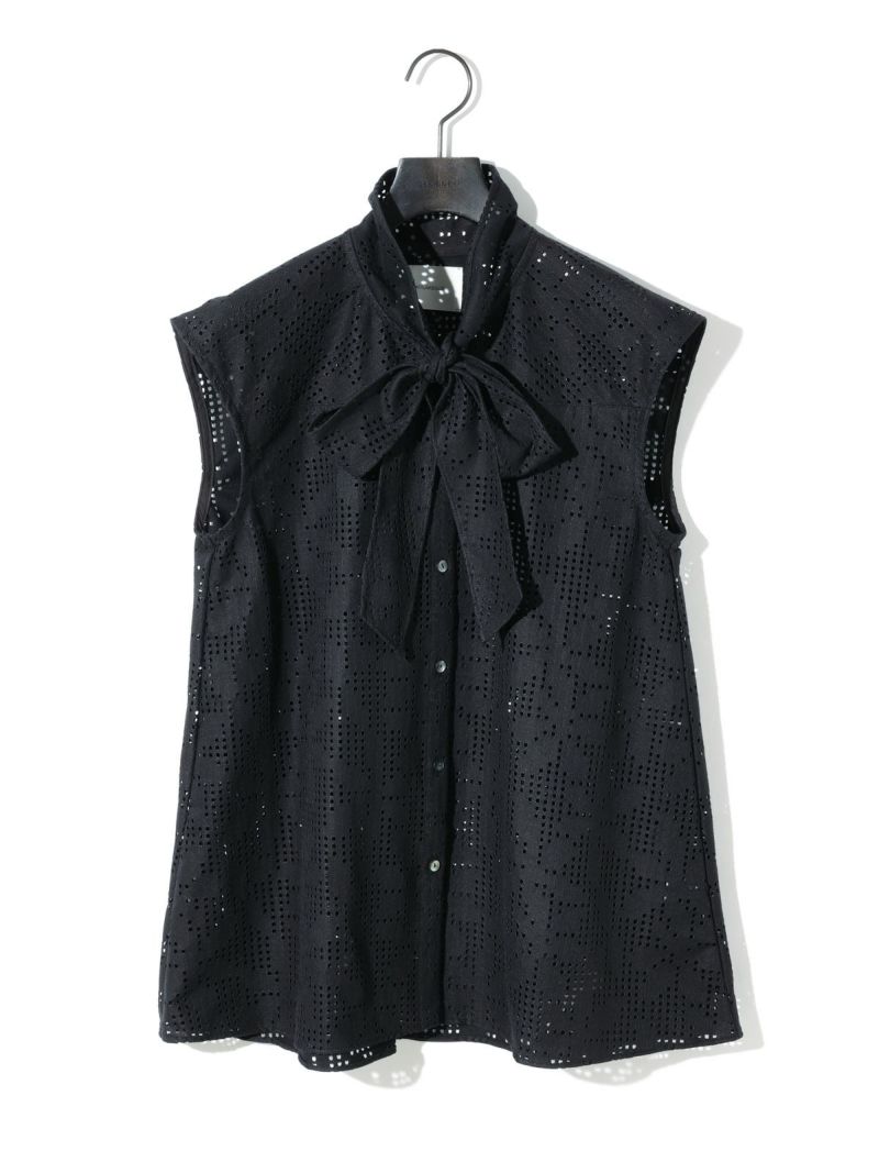 MIDIUMISOLID for Ladies レースボウタイノースリーブブラウス