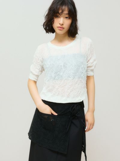 MIDIUMISOLID for Ladies シアーワッシャーショートプルオーバー