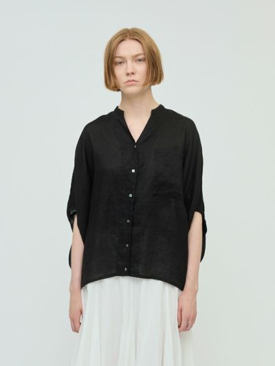 mizuiro ind リネンスタンドカラーコクーンシャツ