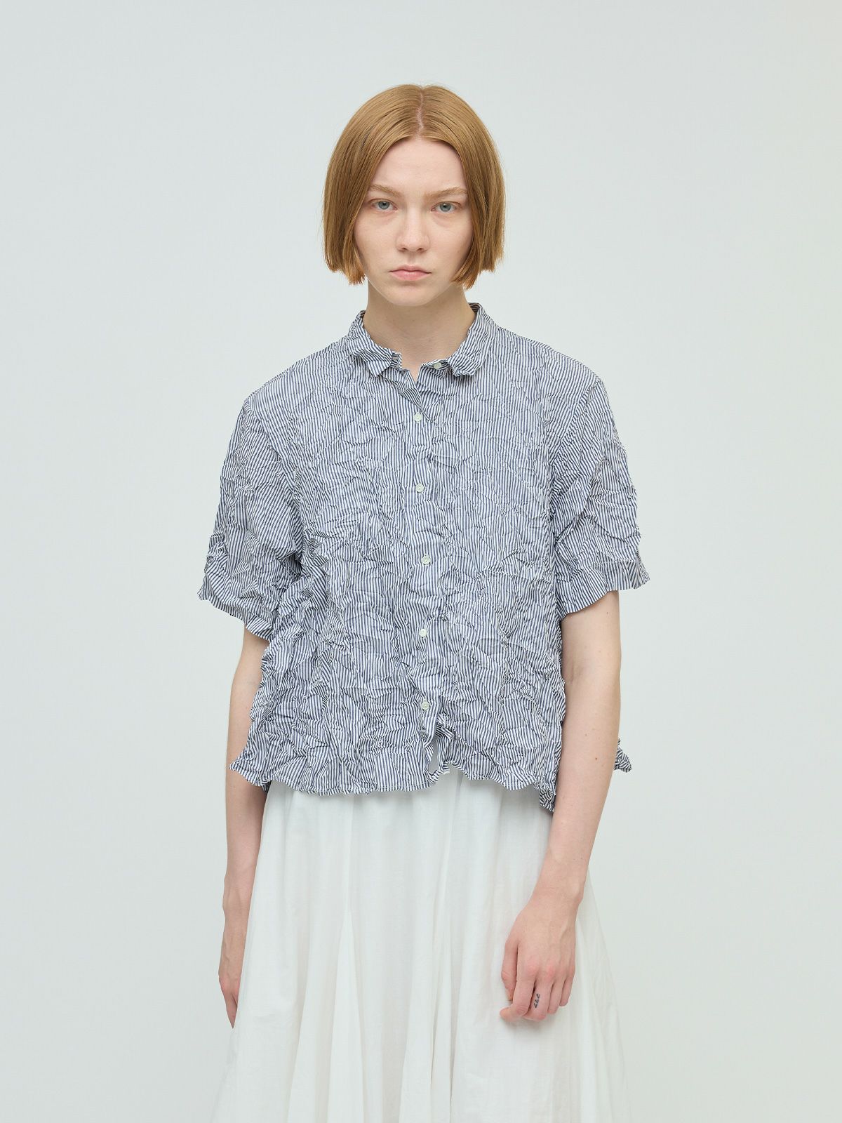 washer pleats flare check shirt