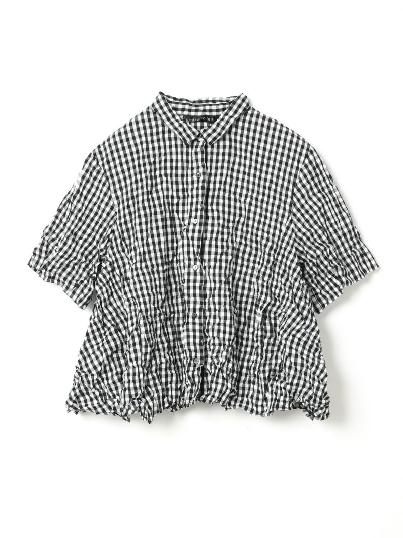 mizuiro ind チェック ワッシャー スカート シワ加工 ミズイロインド mizuiro ind ワッシャープリーツフレアチェックシャツ