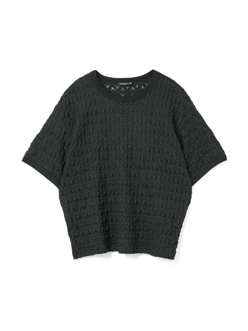 mizuiroind レースクルーネックチュニックシャツ カットワーク 黒 mizuiroind レースクルーネックチュニックシャツ カットワーク