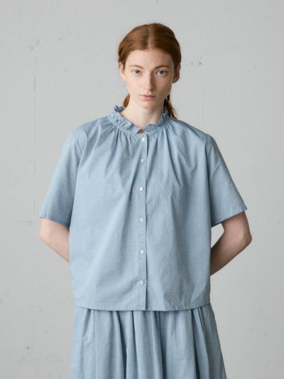 MidiUmi シャンブレーフリルシャツ