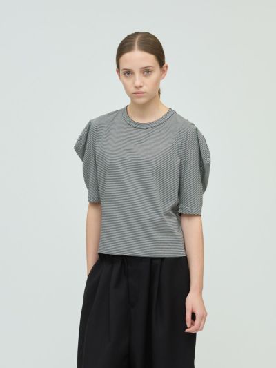 mizuiro ind ボーダードレープスリーブTシャツ