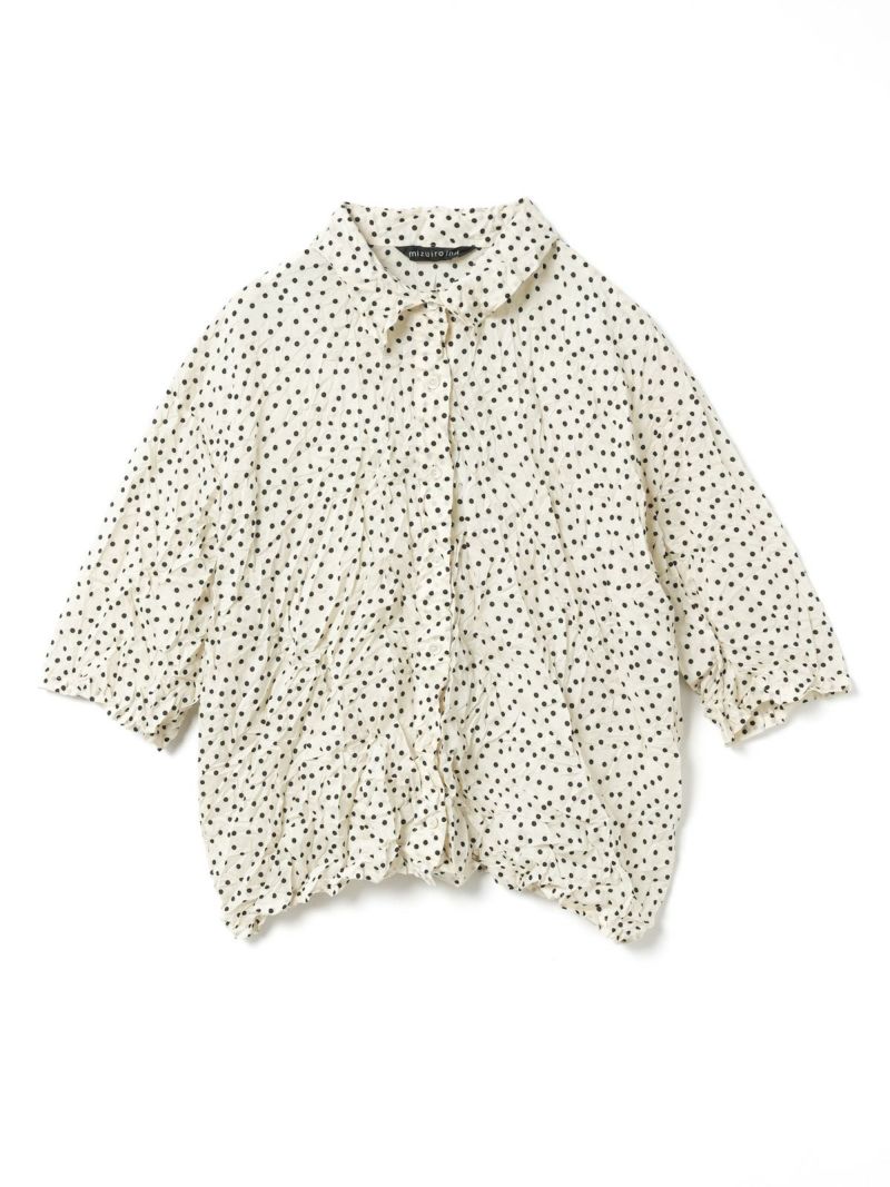 mizuiroind ドット柄　キャッチワッシャー　ブラウス ホワイト mizuiro ind ドットプリントキャッチワッシャーシャツ