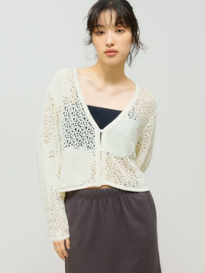MIDIUMISOLID for Ladies レースメッシュカーディガン