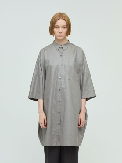 mizuiro ind グロッシーワイドハーフスリーブシャツワンピース