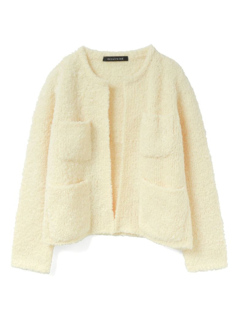 mizuiro ind ポケット付きヘアリークルーネックカーディガン