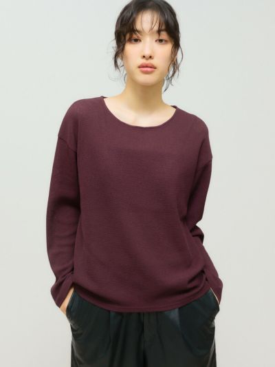MIDIUMISOLID for Ladies シアーワッフルプルオーバー