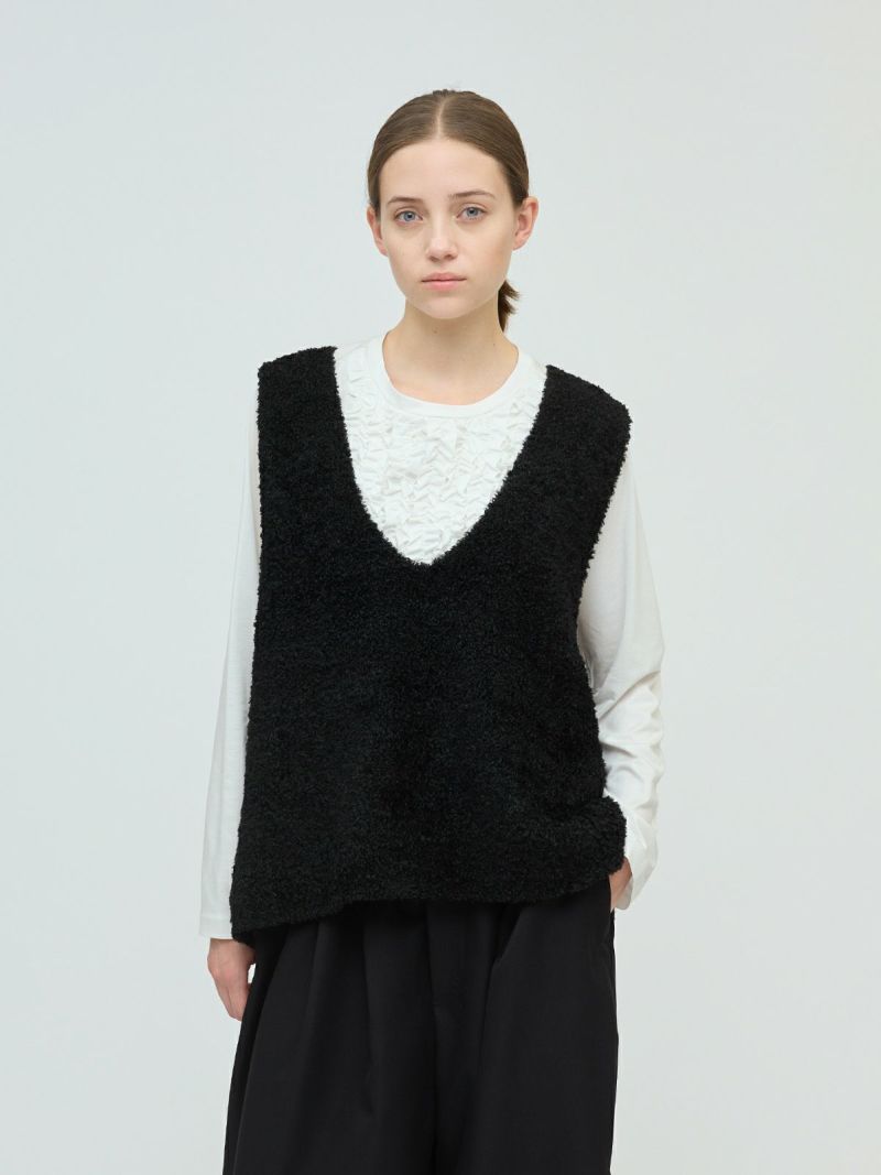 hairly V neck vest / black
