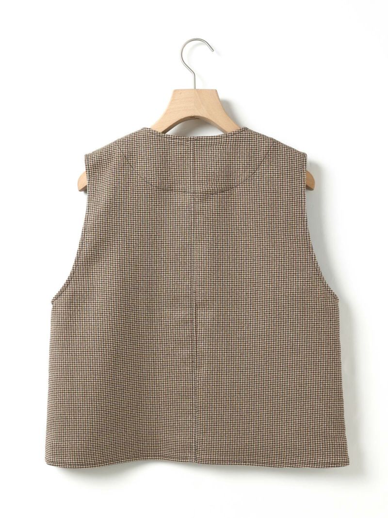 ブラウン チェック柄 Vネック ベスト Mサイズ green label relaxing（グリーンレーベルリラクシング）の「ウール