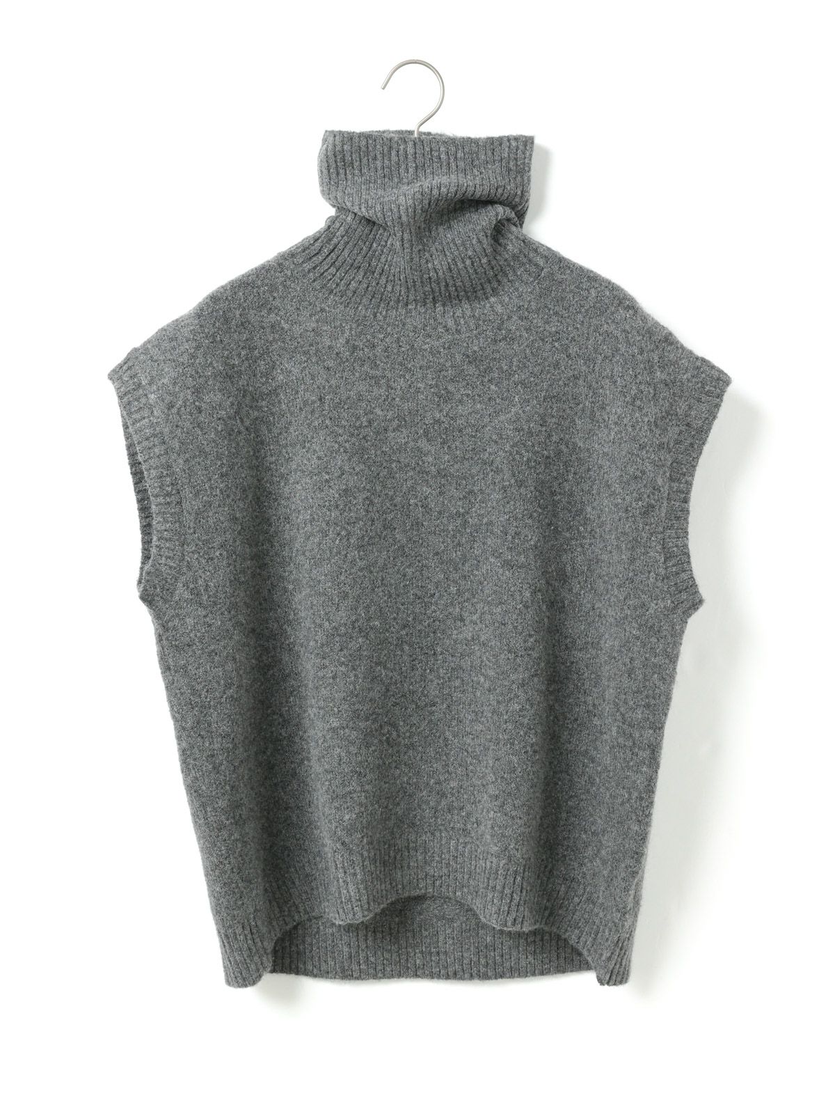 もちまる③8Mabグレー*ハイネックニットベスト　サイドスリット*　137 ベスト ジレ サイドスリットハイネックニットベスト レディース
