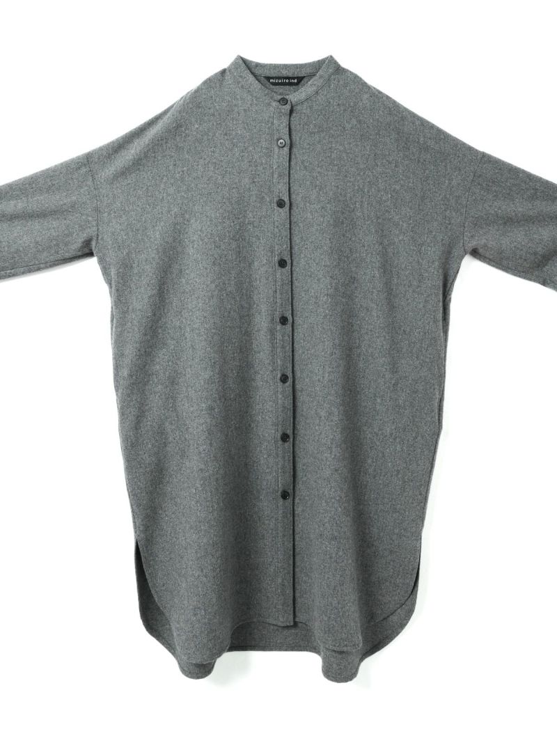 【新品】mizuiroind シャツ 定価1.7万円　ワンピ　スタンドカラー mizuiro ind(ミズイロインド)のスタンドカラーシャツワンピース通販