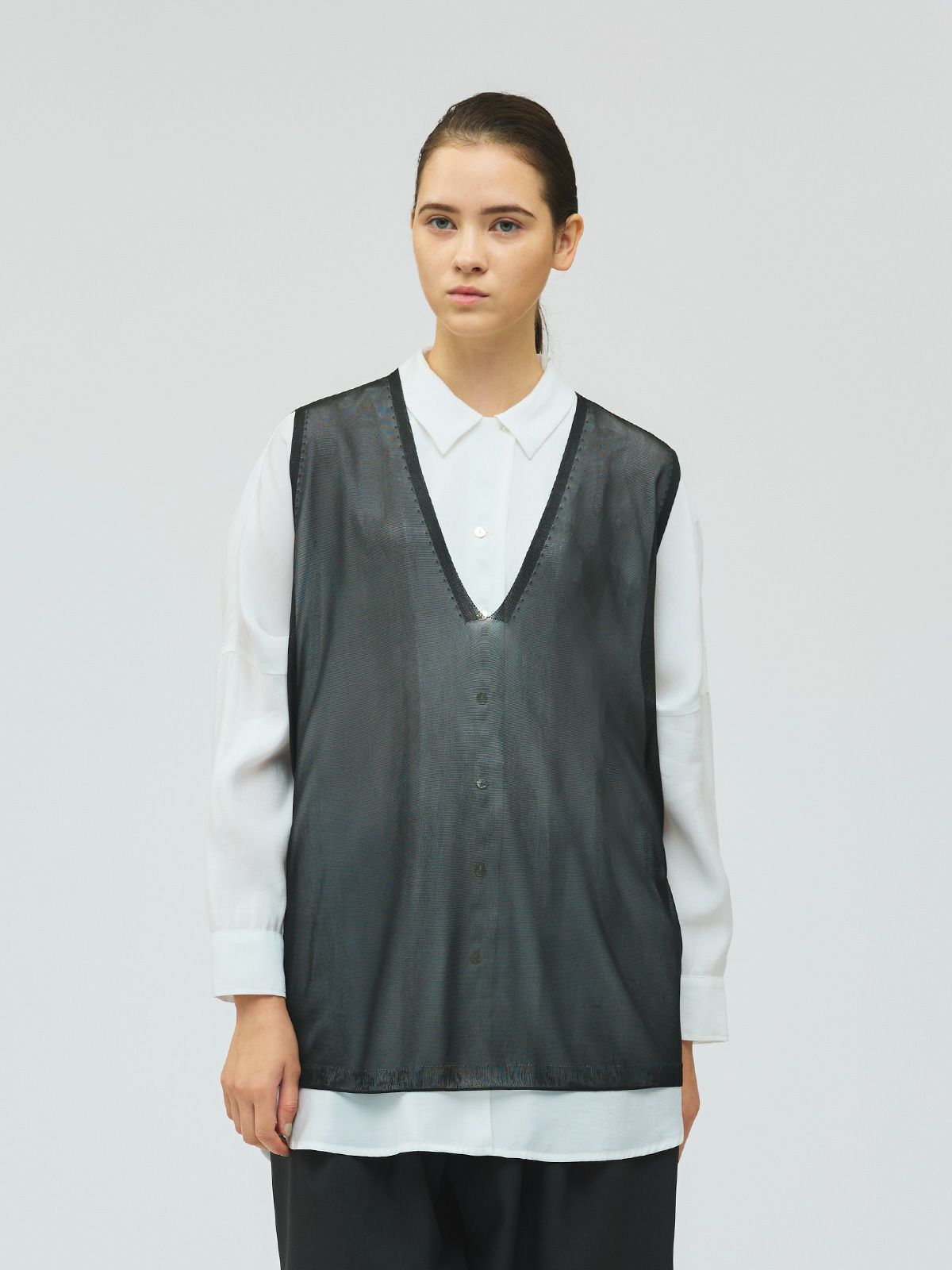 sheer deep V neck vest