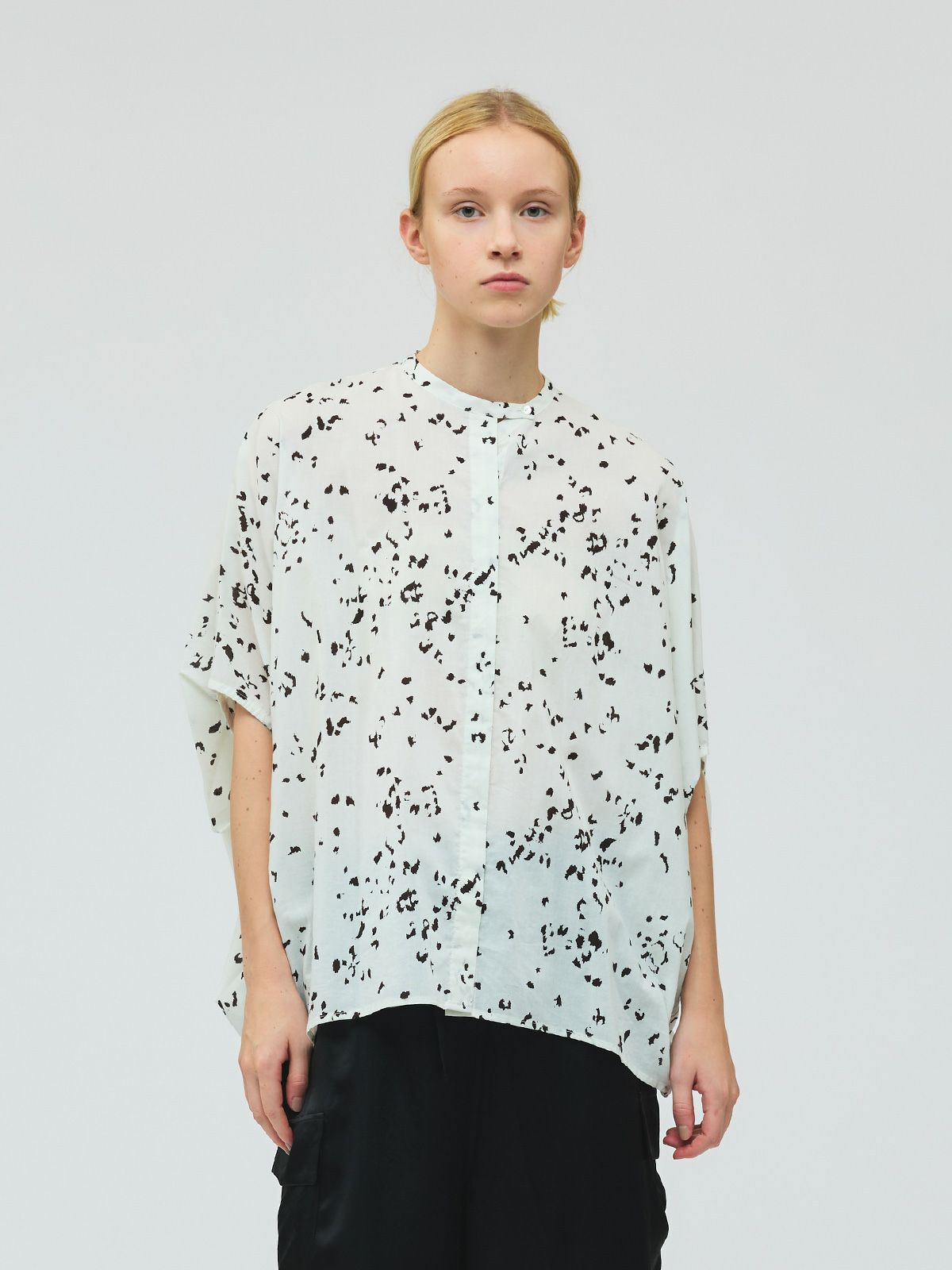 print stand collar cocoon shirt