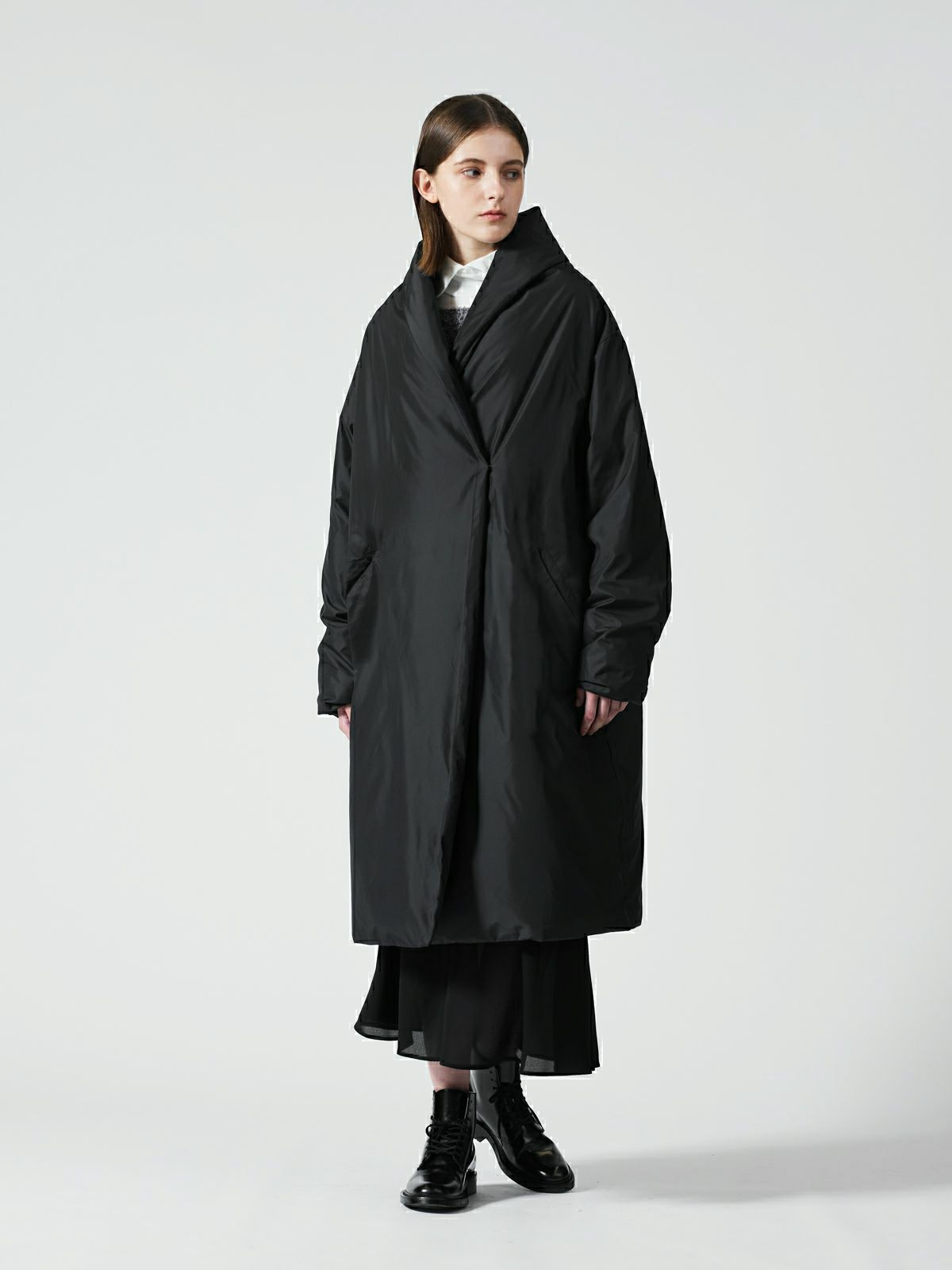 【お値下げ】mizuiroind ブラック ロングコート 美品mizuiro ind ブラックロングコート