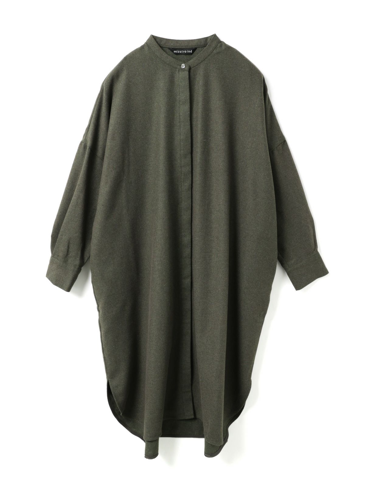 mizuiro ind ウールブレンドスタンドカラーシャツワンピース