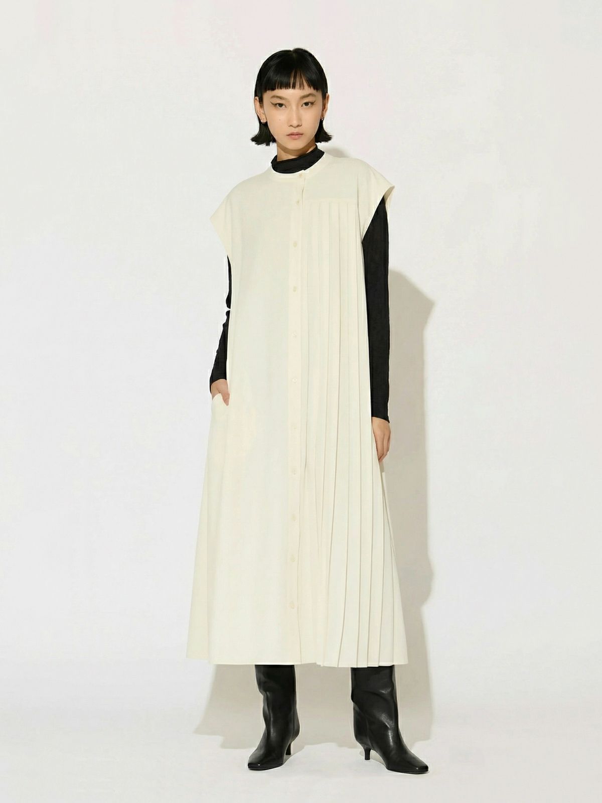 MIDIUMISOLID for Ladies アシンメトリープリーツノースリーブ