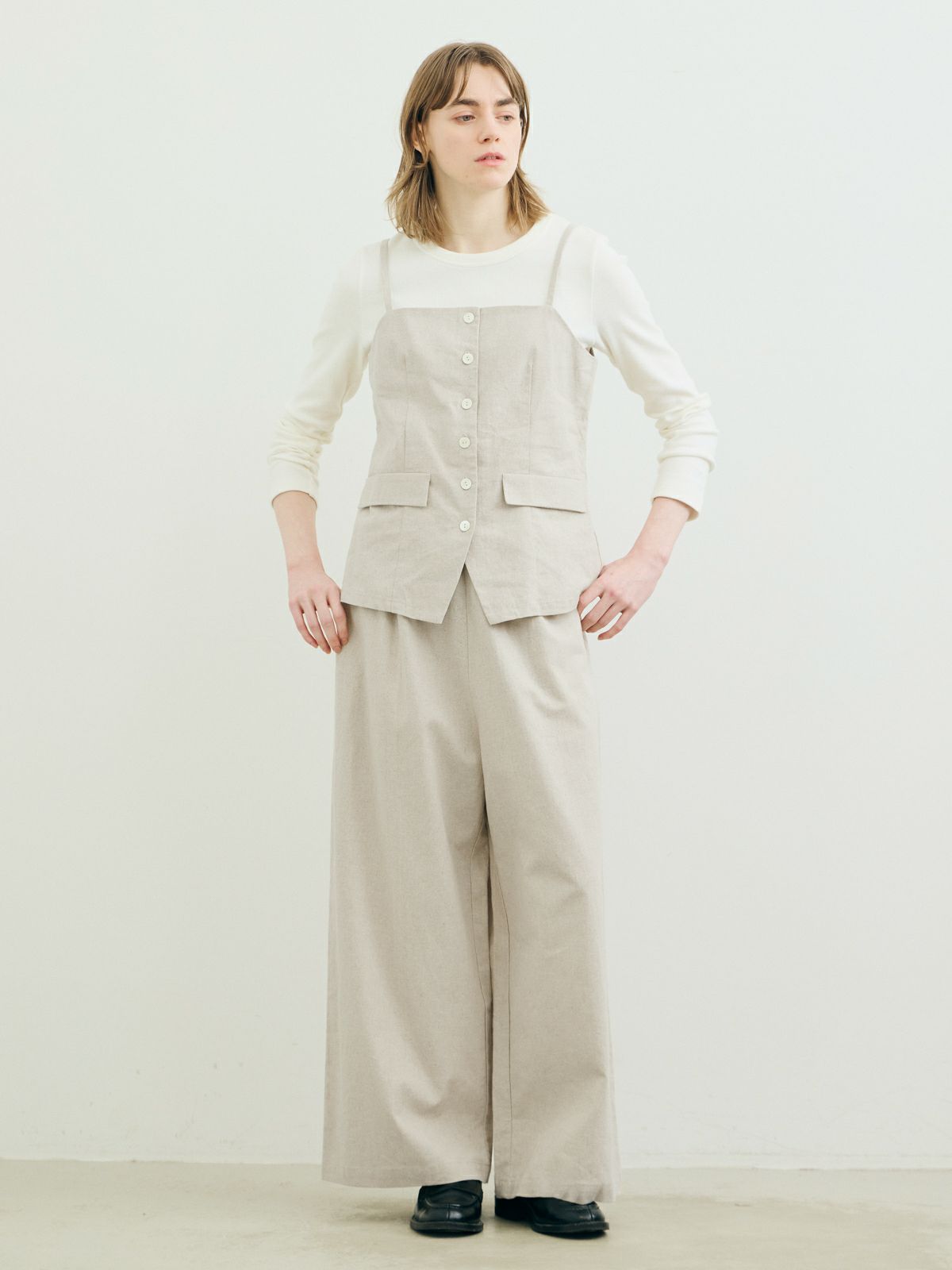 ベストリネン鴟鴞様 洗える】ピュアリネン ニット ベスト（KRWSCM0457