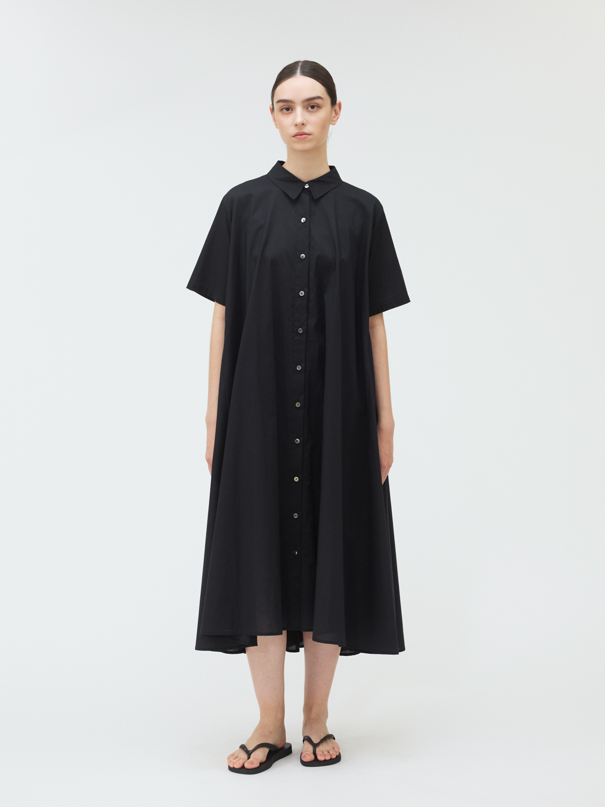 ハーフスリーブフレアシャツワンピース