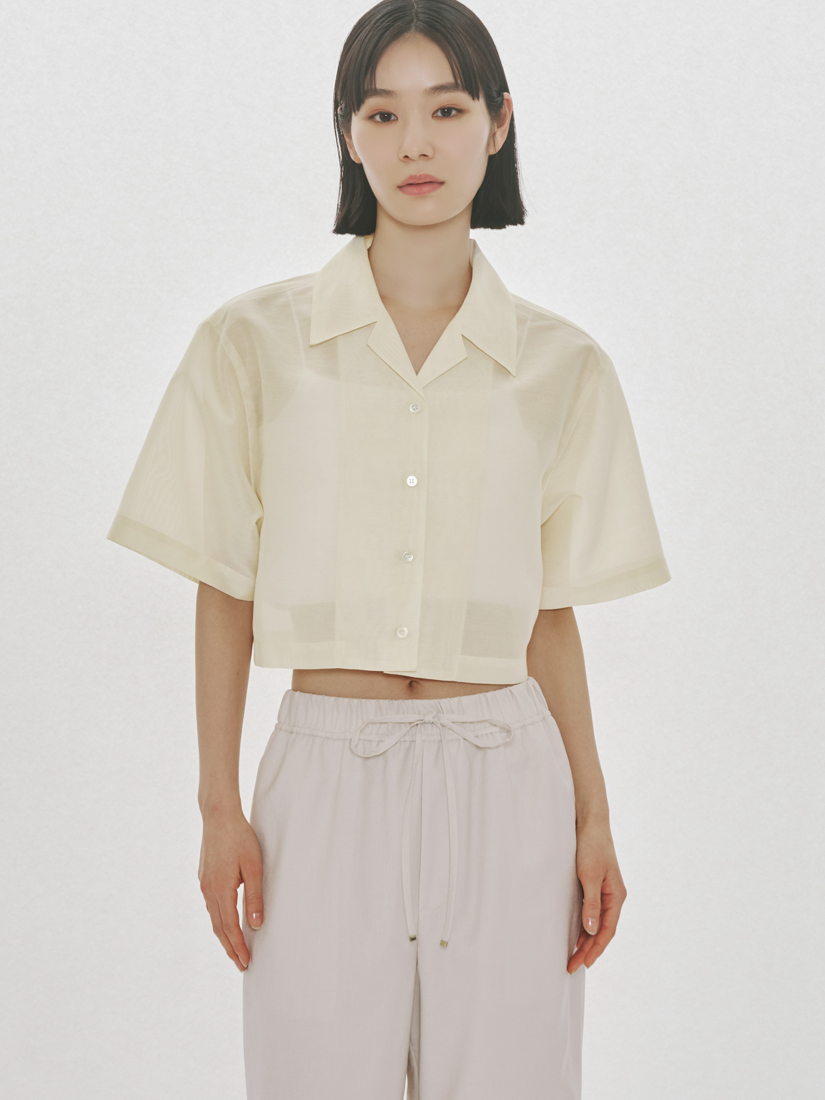 sheer open collar shirt