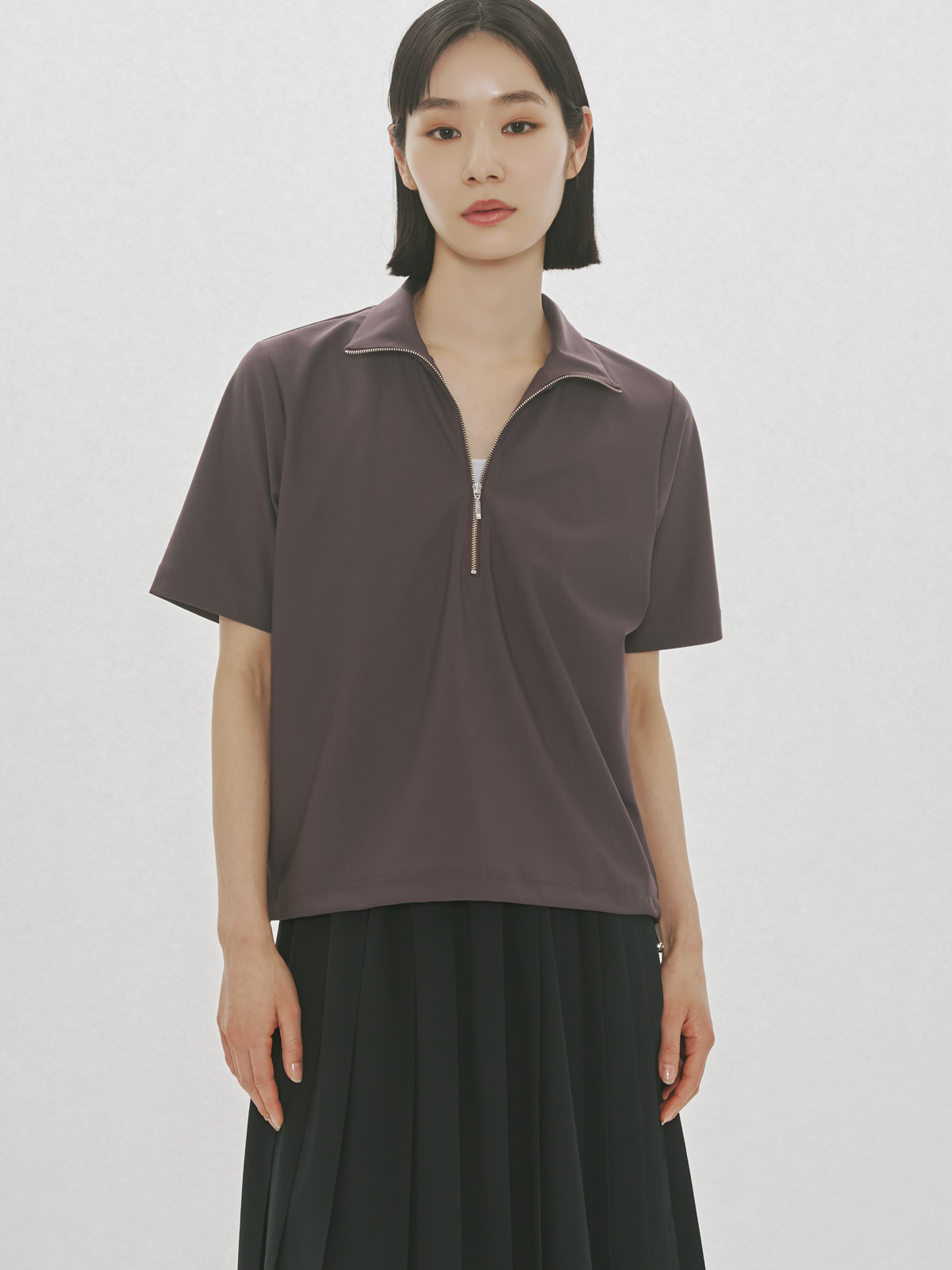 essential zip neck top