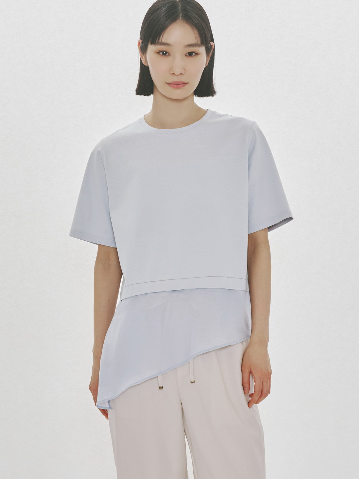 sheer mixed fabric T