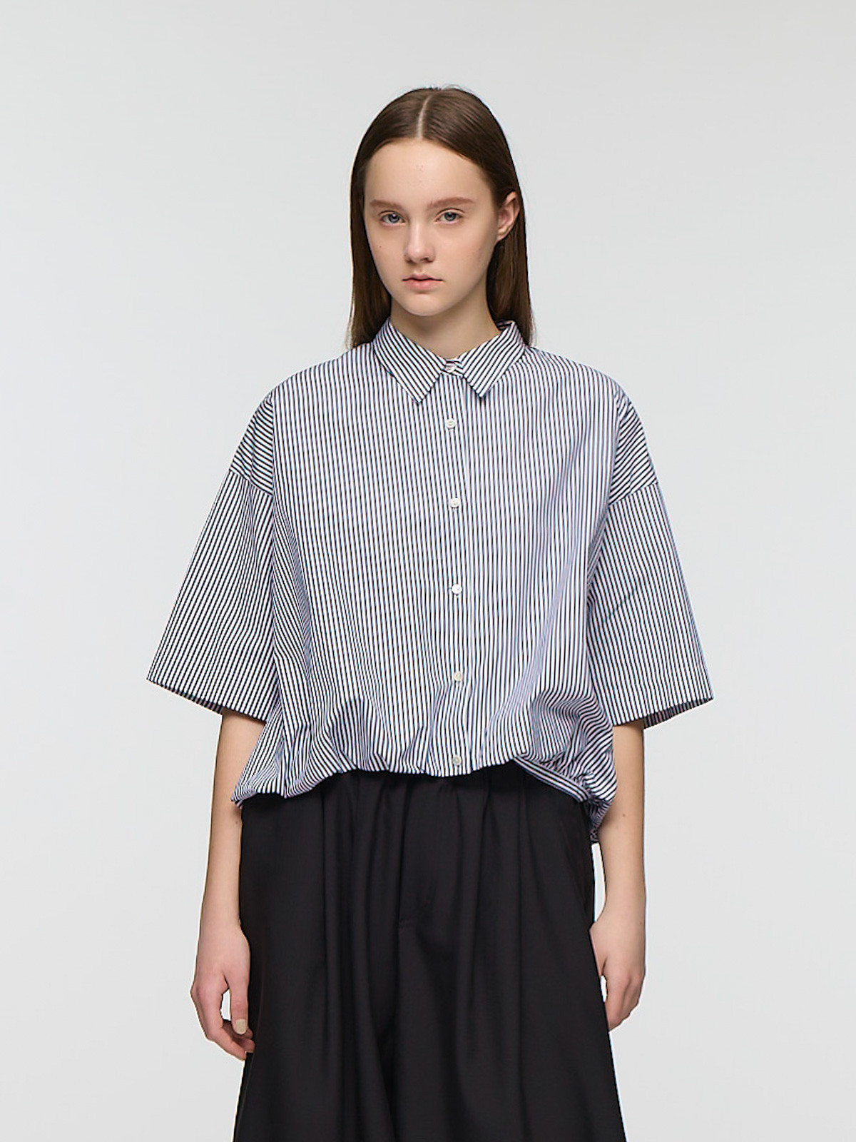 stripe half slv ballon shirt