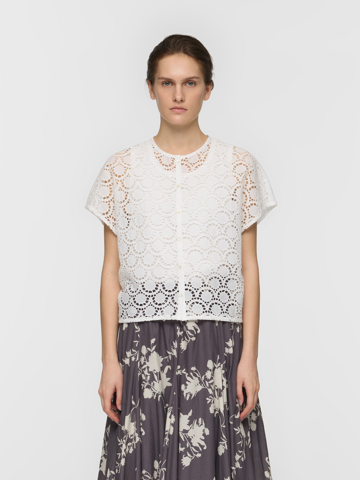 lace combi crew neck shirt