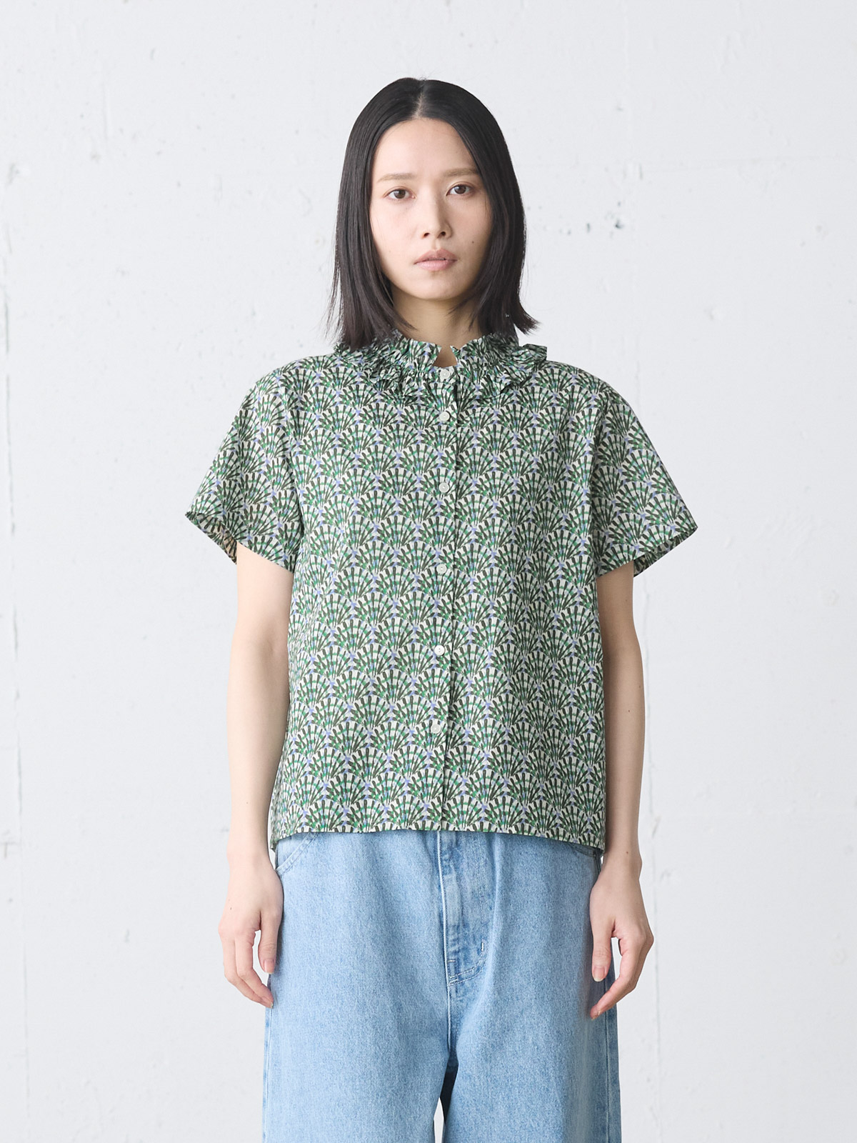 LIBERTY print frill shirt
