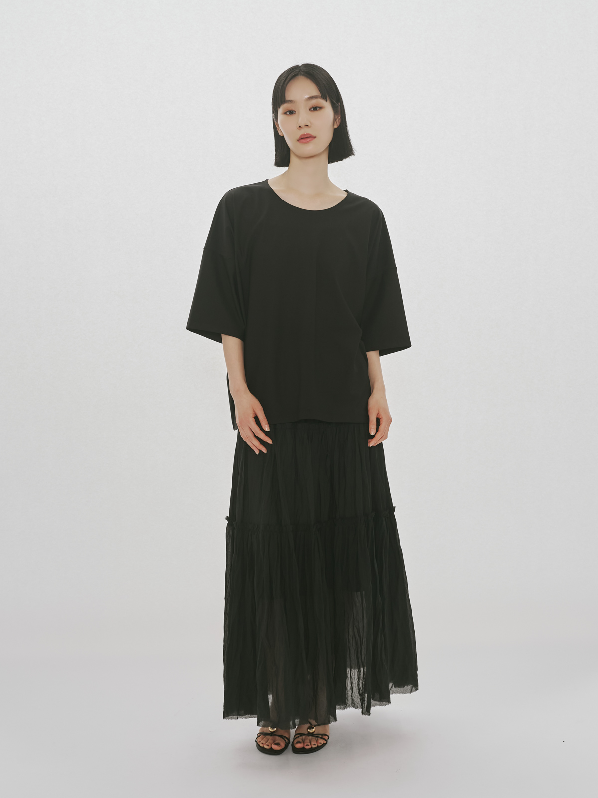 MIDIUMISOLID for Ladies シアーティアードスカート