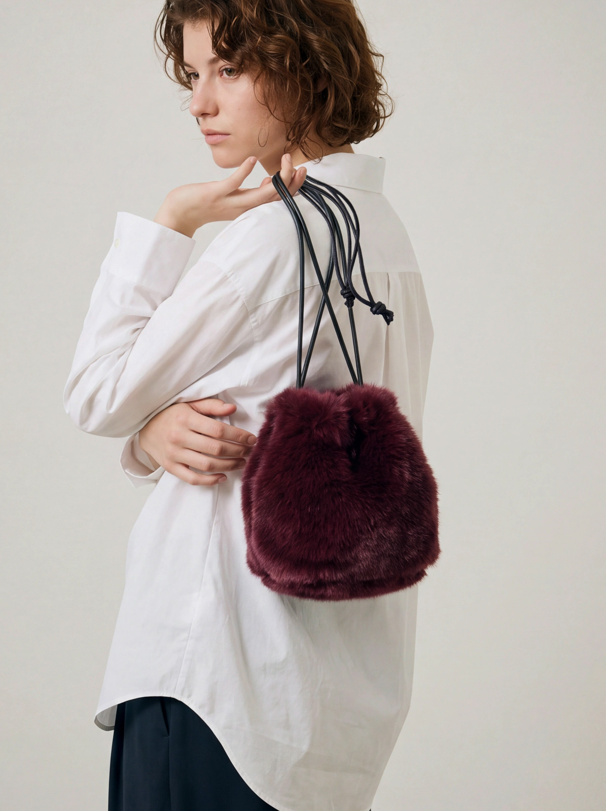 fur drawstring bag