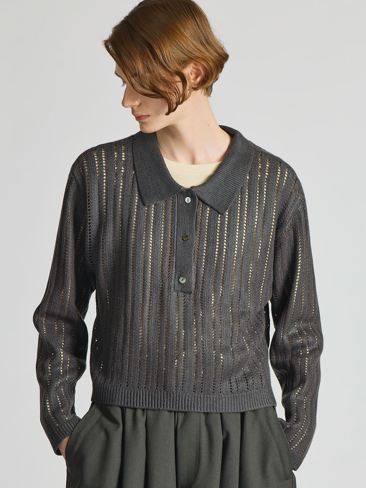 foil printing mesh polo knit