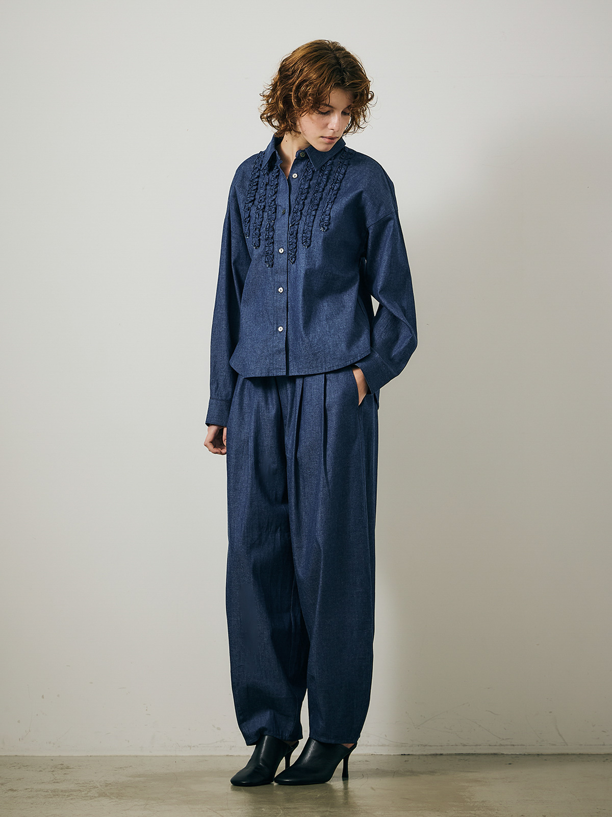 denim frill shirt